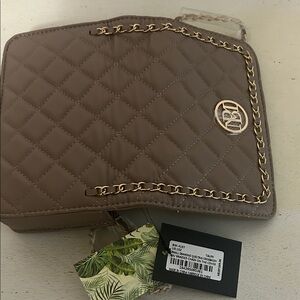 Badgley Mischka Quilted Tan Crossbody Bag with Gold Chain